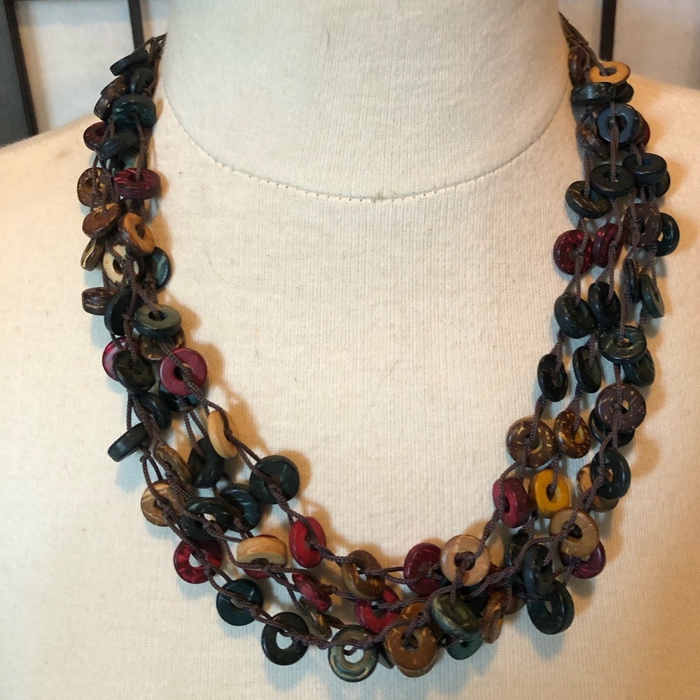 Handmade fair trade coconut shell multi layered necklace